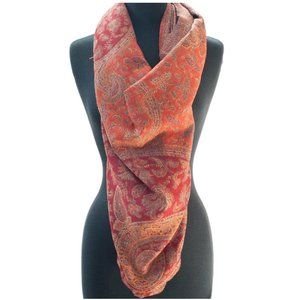Large Red Orange Purple Kani Wool Shawl Floral Vine Paisley Pashmina
